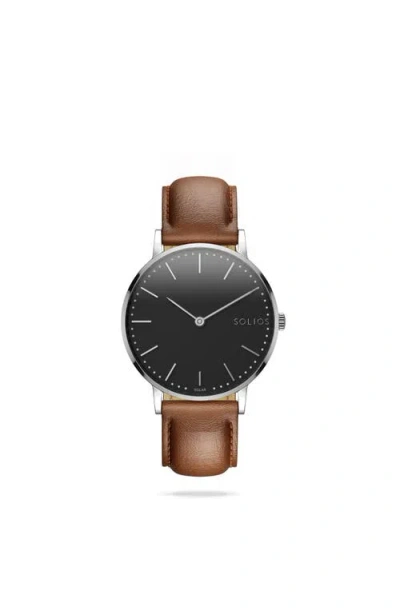 Solios Watches The Solar Classic | Black Dial In Brown Vegan Leather
