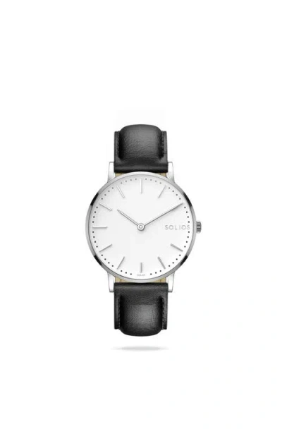 Solios Watches The Solar Classic | White Dial In Black Vegan Leather