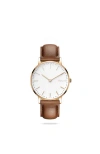 Solios Watches The Solar Classic | White Dial In Brown Vegan Leather