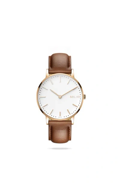 Solios Watches The Solar Classic | White Dial In Brown Vegan Leather