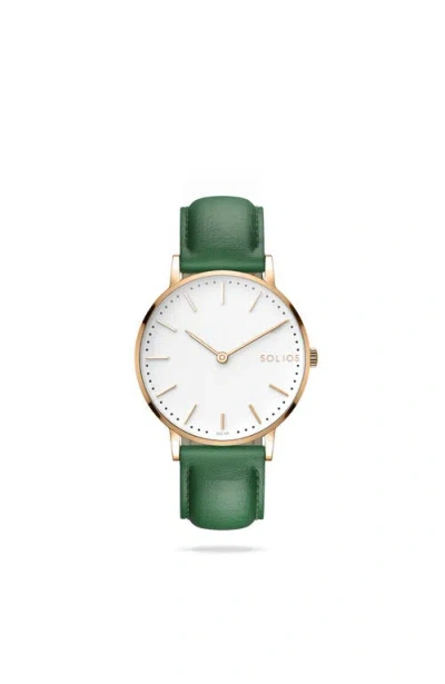Solios Watches The Solar Classic | White Dial In Green Vegan Leather