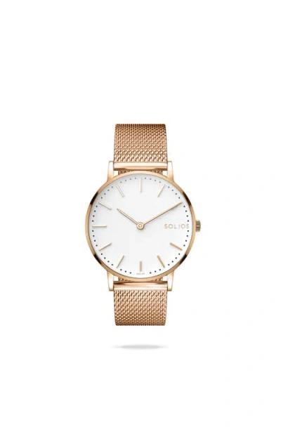 Solios Watches The Solar Classic | White Dial In Rose Gold Mesh Metal
