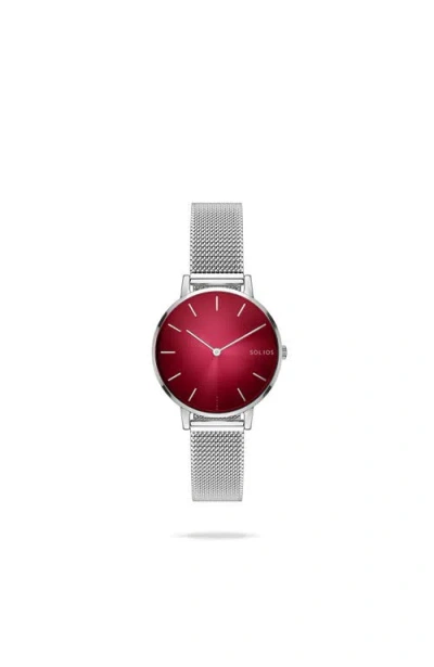 Solios Watches The Solar Mini | Red Dial In Silver Mesh Metal