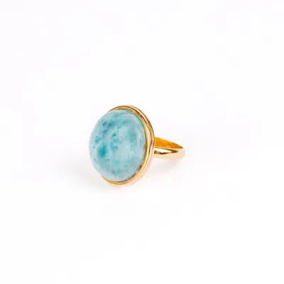 Solistial Women's Blue / Gold Aya Blue Larimar Statement Ring Gold In Multi