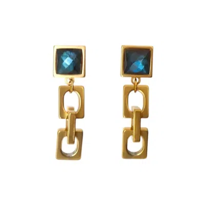 Solistial Women's Blue / Gold Varg Faceted Blue Labradorite Chain Dangle & Drop Earrings Gold In Multi