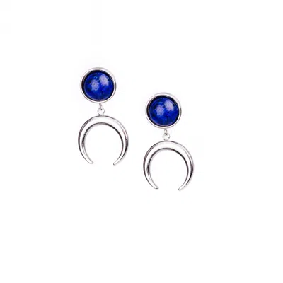 Solistial Women's Silver / Blue Anuk Lapis Lazuli Moon Blue Earrings Silver In Multi