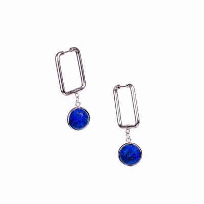 Solistial Women's Silver / Blue Carre Lapis Lazuli Rectangle Dangle Blue Earrings Silver