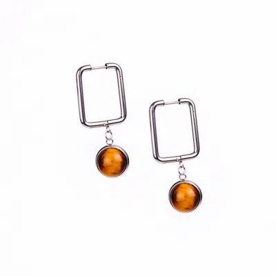 Solistial Women's Silver / Brown Carre Tiger's Eye Rectangle Dangle Earrings Silver