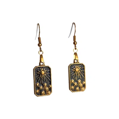 Solistial Women's Gold / Black Solbloom Sun Sunflowers Charm Black Enamel Dangle Earrings Gold