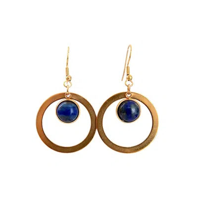 Solistial Women's Gold / Blue Lunaria Lapis Lazuli Dangle & Drop Hoop Earrings Gold