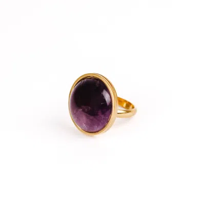Solistial Women's Gold / Pink / Purple Aya Purple Amethyst Statement Ring Gold