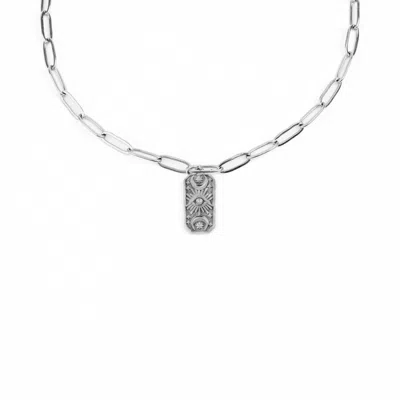 Solistial Women's Lunar Gaze Evil Eye Charm Paperclip Chain Choker Necklace Silver