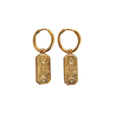 Solistial Women's Lunar Gaze Evil Eye Dangle Charm Hoop Earrings Gold
