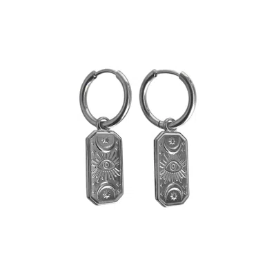 Solistial Women's Lunar Gaze Evil Eye Dangle Charm Hoop Earrings Silver