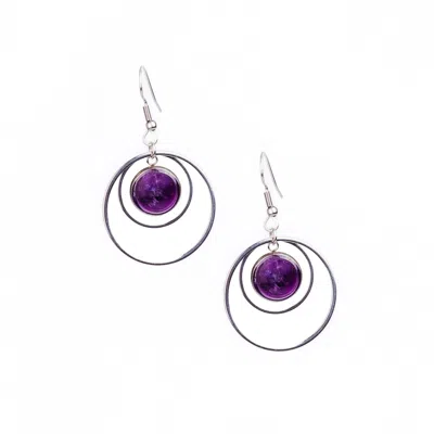Solistial Women's Silver / Pink / Purple Anetha Amethyst Hoop Earrings Silver In Multi