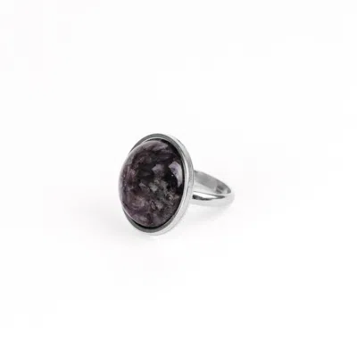 Solistial Women's Silver / Black Aya Larvikite Statement Ring Silver In Multi