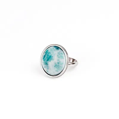 Solistial Women's Blue / Silver Aya Blue Larimar Statement Ring Silver