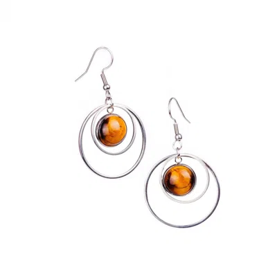 Solistial Women's Silver / Brown Anetha Tiger's Eye Hoop Earrings Silver