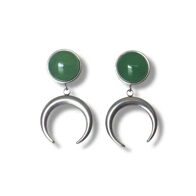 Solistial Women's Silver / Green Anuk Green Aventurine Moon Earrings Silver