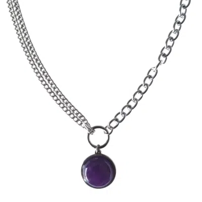 Solistial Women's Silver / Pink / Purple Equinox Amethyst O Ring Chain Choker Statement Necklace