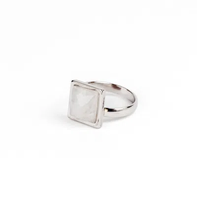 Solistial Women's Silver / White Varg Faceted Rainbow Moonstone Square Ring Silver In Multi