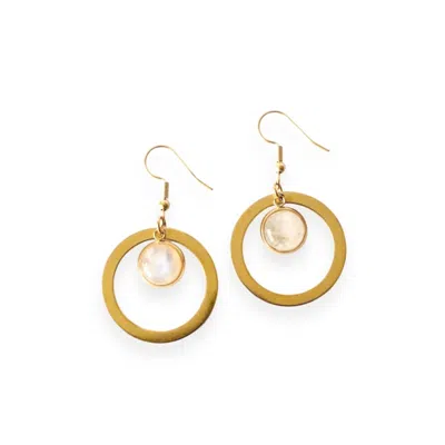 Solistial Women's White / Gold Lunaria Rainbow Moonstone Dangle & Drop Hoop Earrings Gold