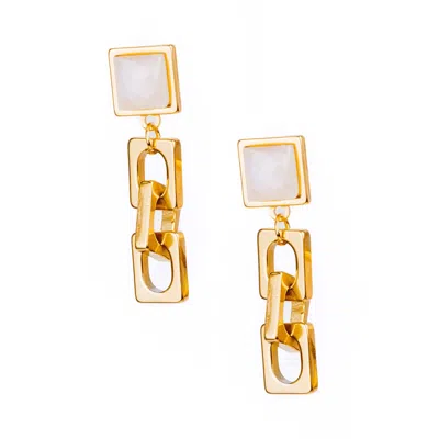 Solistial Women's White / Gold Varg Faceted Rainbow Moonstone Chain Dangle & Drop Earrings Gold In Multi