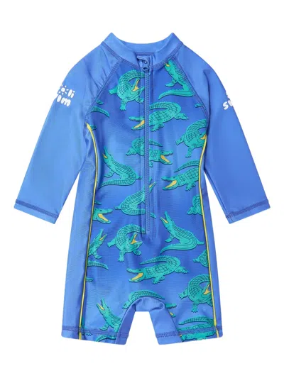 Soliswim Babies' Crocodile-print Sunsuit In Blue