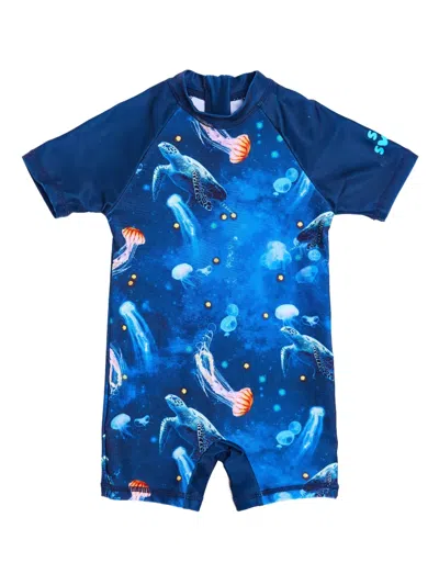 Soliswim Babies' Jellyfish & Turtle-print Sunsuit In Blue