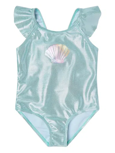 Soliswim Kids' Metallic Shell-graphic Swimsuit In Green