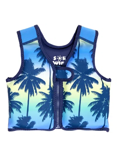 Soliswim Kids' Palm Tree-print Float Suit In Blue