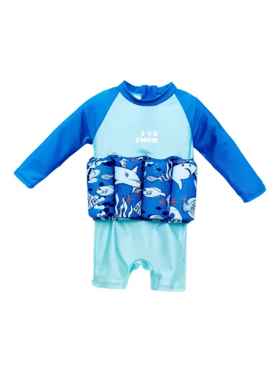 Soliswim Babies' Shark-print Float Suit In Blue