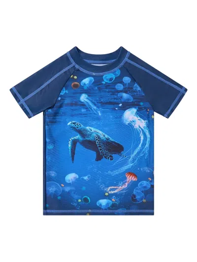 Soliswim Kids' Turtle-print Rash Guard In Blue