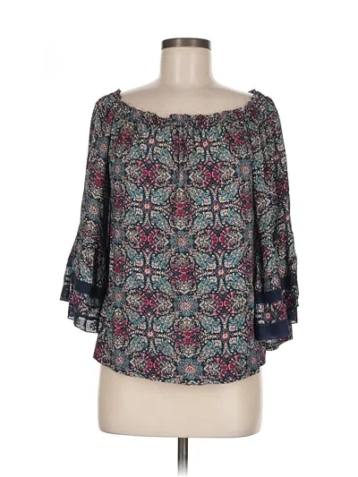 Pre-owned Solitaire 3/4 Sleeve Blouse In Blue