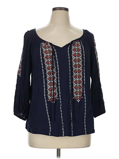 Pre-owned Solitaire 3/4 Sleeve Blouse In Blue