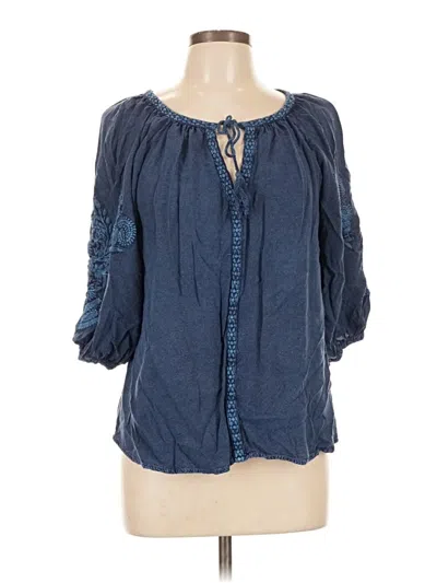 Pre-owned Solitaire 3/4 Sleeve Blouse In Blue