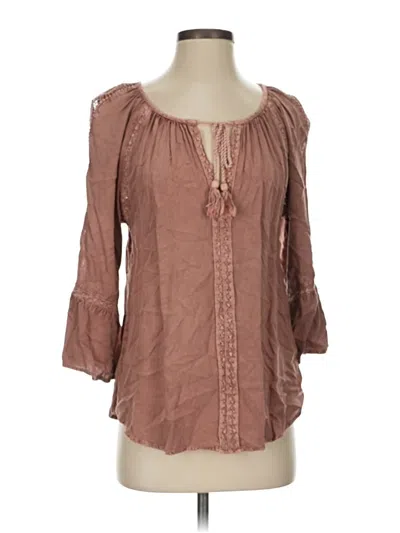 Pre-owned Solitaire 3/4 Sleeve Blouse In Brown