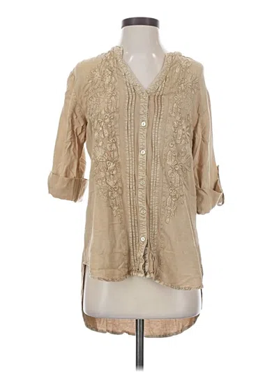 Pre-owned Solitaire 3/4 Sleeve Blouse In Tan
