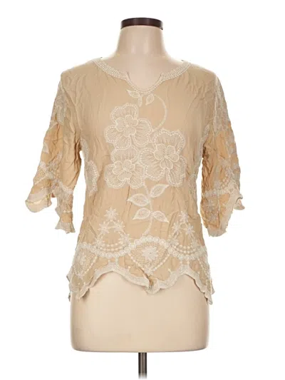 Pre-owned Solitaire 3/4 Sleeve Blouse In Tan