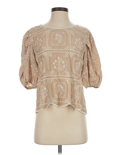 Pre-owned Solitaire 3/4 Sleeve Blouse In Tan