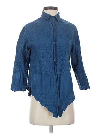 Pre-owned Solitaire 3/4 Sleeve Button Down Shirt In Blue