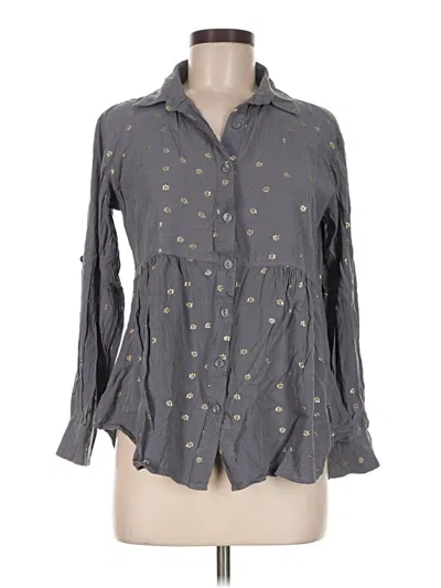 Pre-owned Solitaire 3/4 Sleeve Button Down Shirt In Gray
