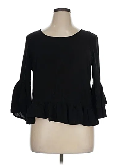 Pre-owned Solitaire 3/4 Sleeve Top Black Ruffles Neckline Tops