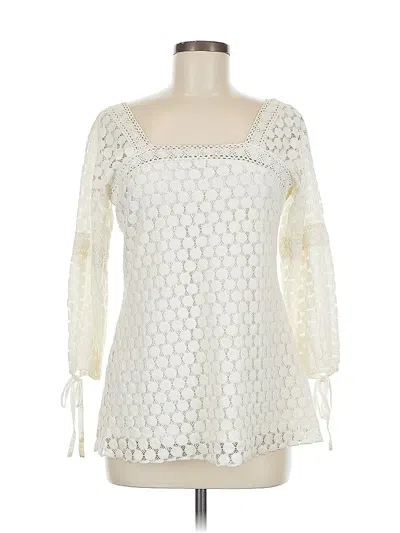 Pre-owned Solitaire 3/4 Sleeve Top Ivory Square Neckline Tops In White
