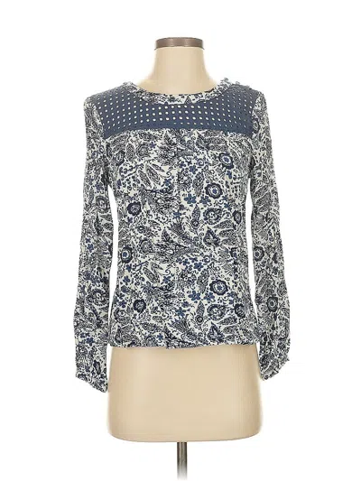 Pre-owned Solitaire Long Sleeve Blouse In Blue