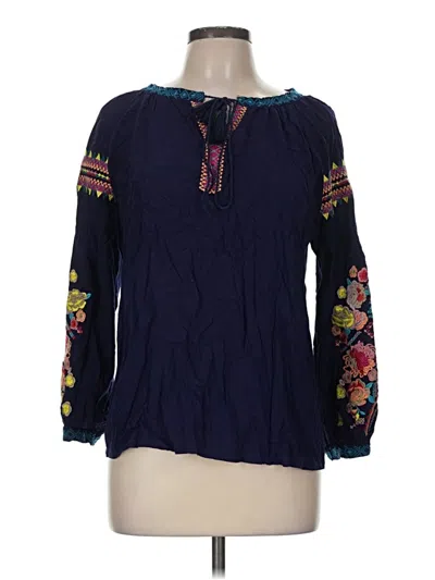 Pre-owned Solitaire Long Sleeve Blouse In Blue