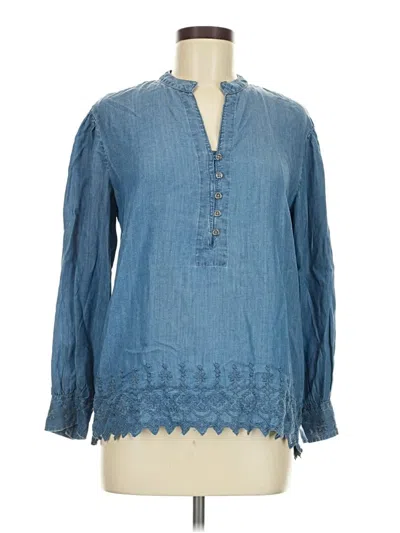 Pre-owned Solitaire Long Sleeve Blouse In Blue