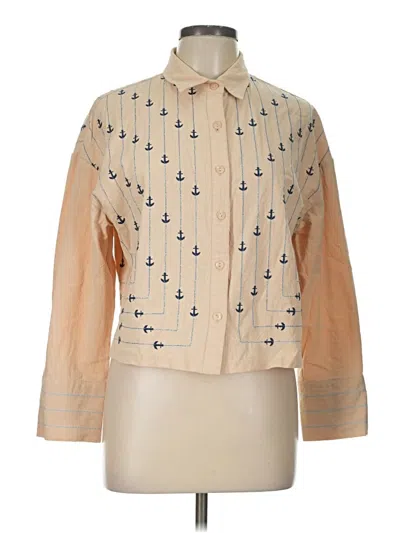 Pre-owned Solitaire Long Sleeve Blouse In Tan