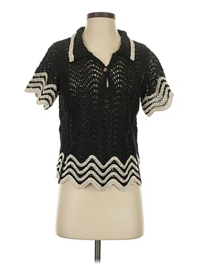 Pre-owned Solitaire Short Sleeve Blouse In Black