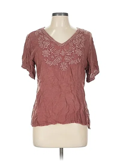 Pre-owned Solitaire Short Sleeve Blouse In Burgundy